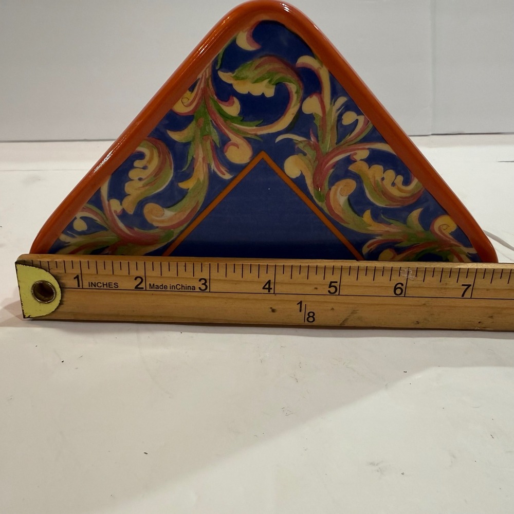 Pfaltzgraff Villa della Luna Ceramic Napkin Holder Orange Blue Whimsical 2004 - Picture 9 of 12